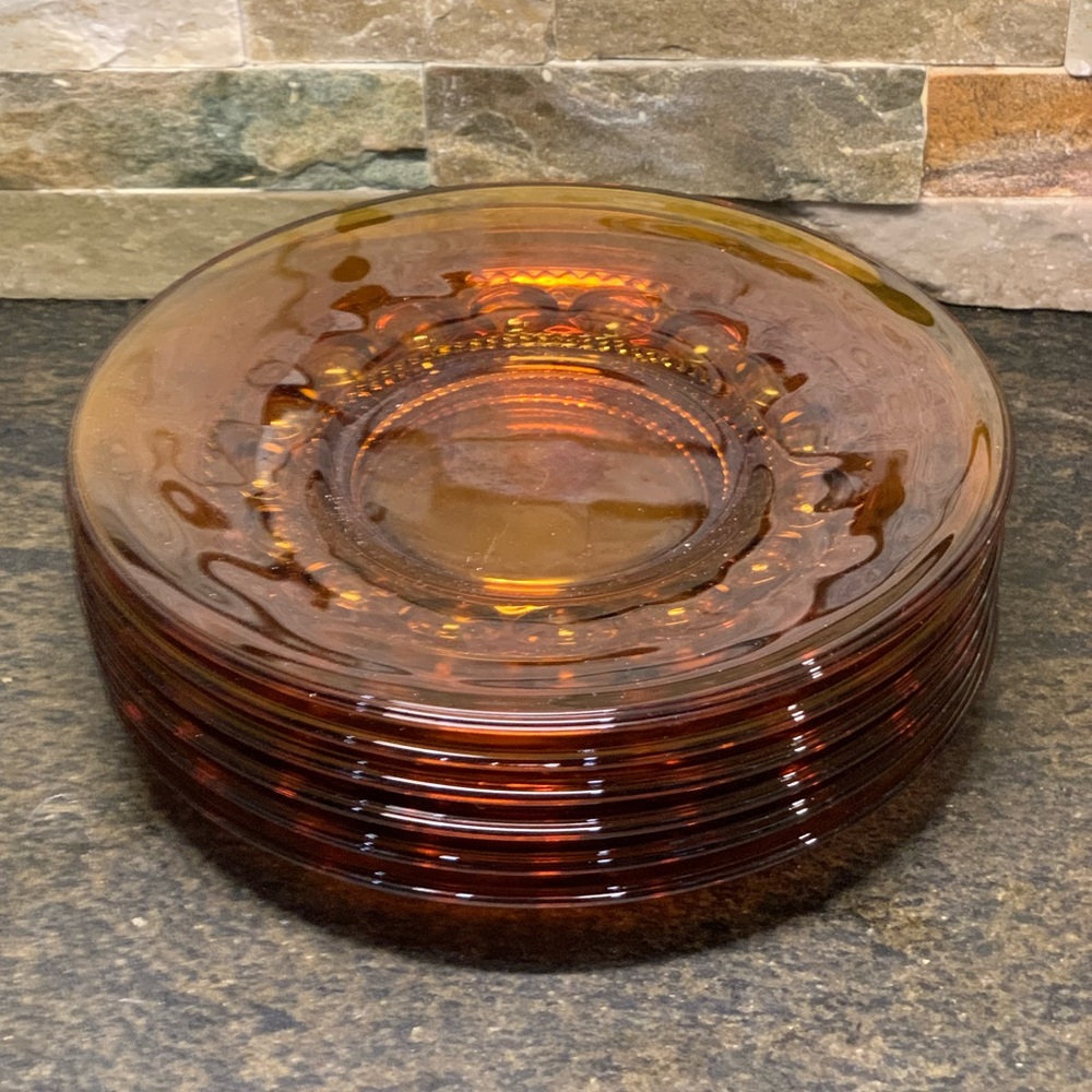 INDIANA GLASS | Set of 6 | Kings Crown Amber Side Plates